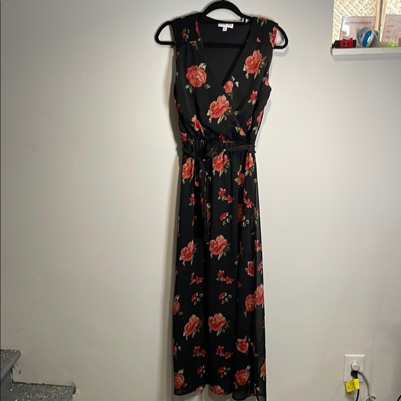Jolie Vie Black Floral Maxi Dress V-Neck Sleeveless Medium - Picture 2 of 13